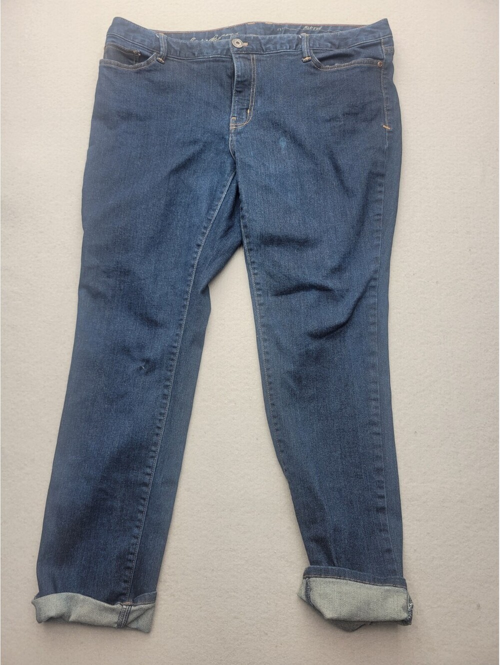 Eddie Bauer Women Jeans 18 Blue Skinny Dark Stretch Cuffed Mid Rise Classic